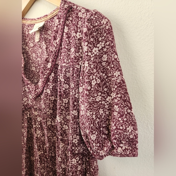 Knox Rose V-Neck Mini Dress Tunic Babydoll Floral Print Purple Medium - Picture 3 of 7